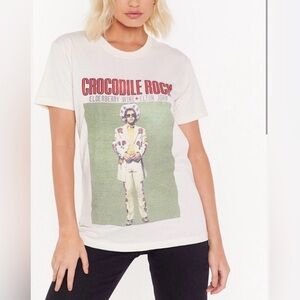 Elton John - Crocodile Rock Elderberry Wine Graphic Cream Oversized Shirt Small